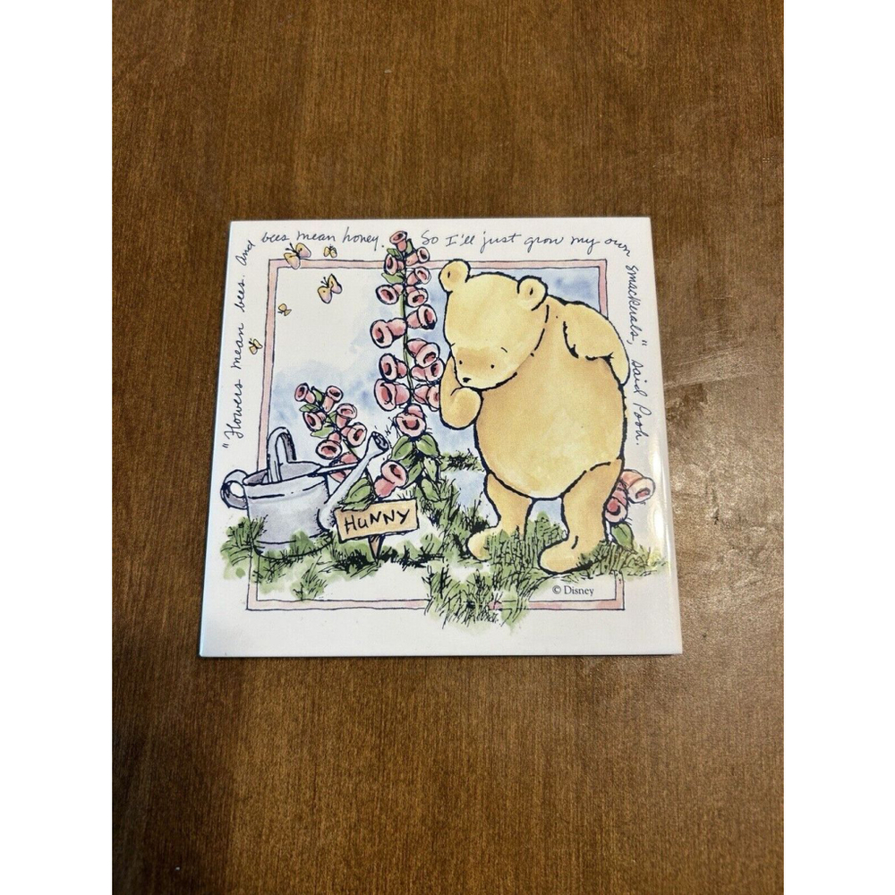 Disney Winnie The Pooh Trivet Tile 5 3/4” Flowers Hunny Bee “Smackerals”